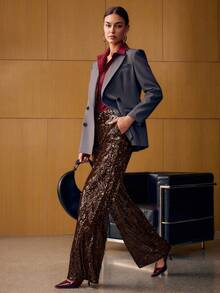 MOTF PREMIUM SEQUIN EMBROIDERED STRAIGHT-LEG PANTS - Coffee Brown - View 3