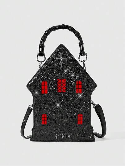 Goth Vintage Castle-Shaped Handbag, Fashionable Design