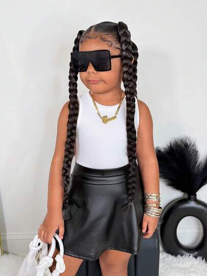 Girls' Solid Color Ribbed Casual White Tank Top, Basic Camisole