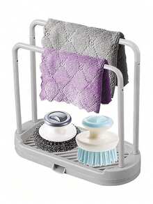 1 pieza Bandeja organizadora de rejilla de fregadero de cocina gris, accesorios de fregadero a prueba de óxido para la encimera de la cocina, para esponja, paño de cocina, trapo, cepillo, soporte de almacenamiento de estropajo. - Multicolor - Ver 11