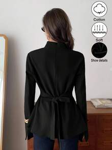 Elyressa Một chiếc áo sơ mi mùa thu giản dị và thanh lịch được dệt bởi một quý cô - màu đen - Xem 2