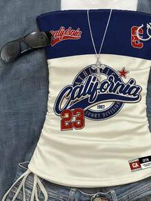 SHEIN EZwear Women's Casual Drawstring Tie-Front Cropped Tube Top