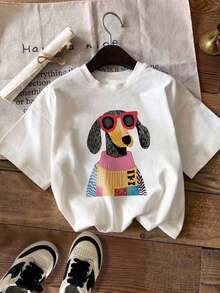 INAWLY Women's Graphic T-Shirt, Casual Street Style Short Sleeve Tee, Cute Summer Top - White - View 1