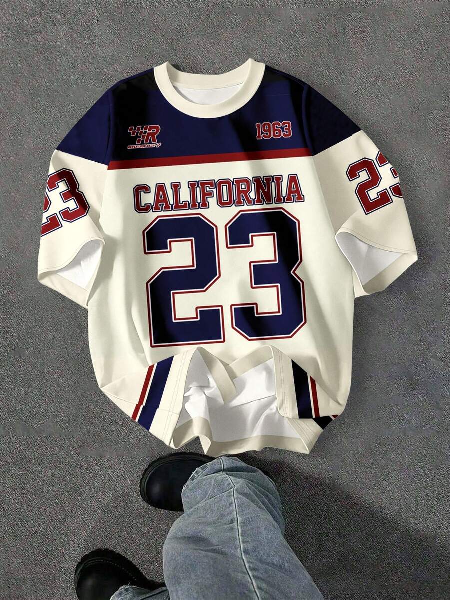 SHEIN EZwear Women's Y2K Streetwear Crew Neck Jersey T-Shirt, No.23, Jersey Style, Streetwear, Vintage, Back To School, Retro, Fall Women's Clothing, Women's Casual Outfits, Autumn And Winter, Hip-Hop