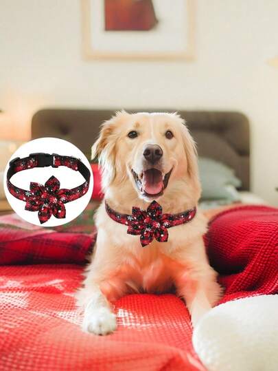 1 طوق للحيوانات الأليفة مع نمط رقائق الثلج قابل للتعديل، اكسسوارات عيد الميلاد للحيوانات الأليفة الصغيرة والمتوسطة والكبيرة، لحفلات عيد الميلاد وتصوير الصور