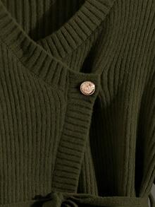 GlowEve 新款优雅套头衫，金色纽扣设计，欧美风格，百搭简约时尚针织上衣和针织裤 - 軍綠色 - 查看 4