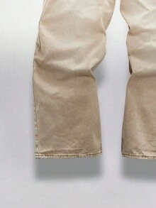 SWAVVY 男士休闲梭织宽松长裤，日常年轻休闲风格 - 卡其色 - 查看 4