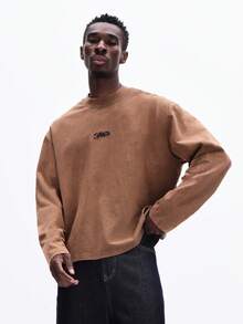 SUMWON Men's Long Sleeve Crew Neck T-Shirt With Back Text Print Regular Fit Cotton Casual Streetwear Typography Design Fall Winter - Khaki - View 5
