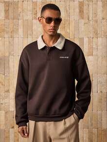 Manfinity Unisex 男士针织休闲宽松保暖长袖运动衫，秋冬 - 棕色 - 查看 6