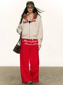 Rina Fox 女士休闲拉链连帽抓绒外套，秋冬季 - 淺灰色 - 查看 3