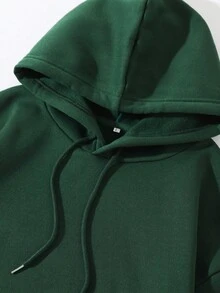 INAWLY 素色加絨內裏抽繩連帽衫和衛褲 - 墨綠色 - 查看 3