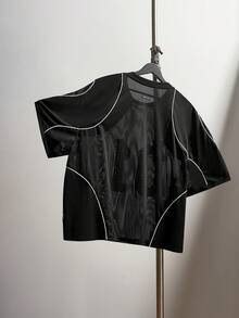 EASEVO 大码男士宽松休闲网眼圆领印花短袖篮球T恤，夏季 - 黑色 - 查看 6