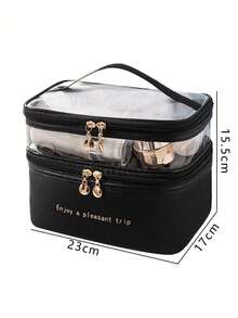 透明双层化妆包，大容量PU防水洗漱收纳包，旅行日常两用，便携式化妆箱 - 彩色 - 查看 8