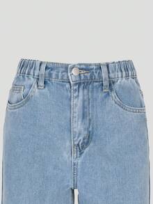 SHEIN ChillGRL Girls Y2K Vintage Washed Relaxed Straight Leg Jeans, Fashionable Casual Versatile - Light Wash - View 3