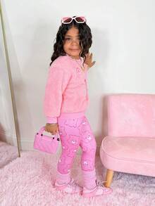 SHEIN X Care Bears 2pcs/Set Young Girl Cute Oversized Fluffy Bear Embroidery Sweatshirt And Leggings