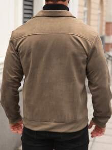 Manfinity CasualCool 男士纯色简约日常长袖麂皮夹克 - 卡其色 - 查看 2