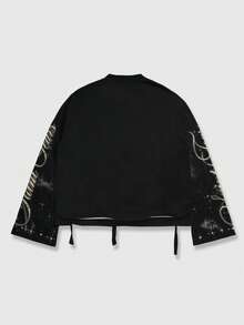 ROMWE MEN Street Life Vintage Street Style Distressed Saint Graphic Long Sleeve Crew Neck Men's T-Shirt - Black - View 2