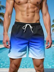 Surfspeed Men's Gradient Drawstring Beach Shorts, Casual Holiday - Blue and White - View 4