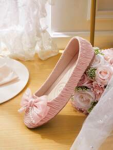 CUCCOO HITCHD 女士蝴蝶结装饰褶皱休闲平底鞋 - 粉色 - 查看 12