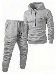 Manfinity Homme Bộ đồ thể thao nam màu trơn, áo hoodie và quần nỉ, trang phục 2 mảnh mùa thu/đông, bộ đồ thể thao nam 2 mảnh, bộ áo hoodie và quần nỉ nam, bộ đồ thể thao 2 mảnh kiểu cổ điển, thích hợp cho sinh hoạt hàng ngày, những chuyến đi cuối tuần, hoạt động ngoài trời, du lịch, môi trường làm việc thoải mái hoặc các dịp bán trang trọng, quà tặng cho bạn trai/chồng, quà kỷ niệm/sinh nhật, quà Giáng sinh/Năm mới. - Màu Xám nhạt - Xem 1