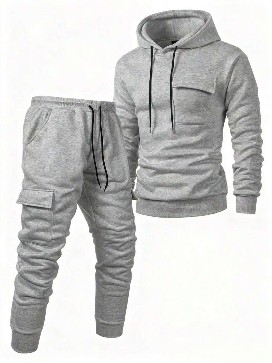 Manfinity Homme Bộ đồ thể thao nam màu trơn, áo hoodie và quần nỉ, trang phục 2 mảnh mùa thu/đông, bộ đồ thể thao nam 2 mảnh, bộ áo hoodie và quần nỉ nam, bộ đồ thể thao 2 mảnh kiểu cổ điển, thích hợp cho sinh hoạt hàng ngày, những chuyến đi cuối tuần, hoạt động ngoài trời, du lịch, môi trường làm việc thoải mái hoặc các dịp bán trang trọng, quà tặng cho bạn trai/chồng, quà kỷ niệm/sinh nhật, quà Giáng sinh/Năm mới. - Màu Xám nhạt - Xem 1