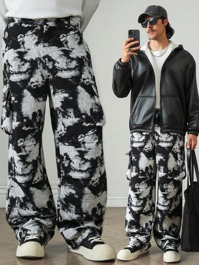 HUEFORM Men's Casual Fashion Street All-Over Print Flap Pocket Cargo Pants