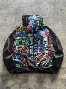 AXEPEAK 男士秋冬时尚字母印花连帽卫衣 - 灰色 - 查看 2