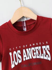 SHEIN 2pcs/Set Young Boy Letter Print Round Neck Short Sleeve T-Shirt And Shorts, Casual