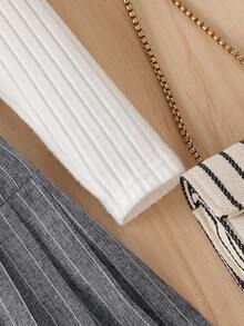 SHEIN 3pcs Girls Sleeveless Buttoned Vest, Turtleneck Ribbed Long Sleeve T-Shirt, And Pleated Skirt With Belt Set - Multicolor - View 7