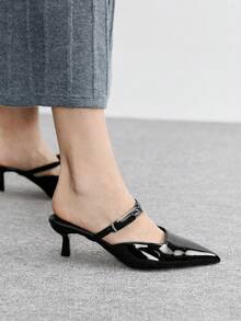 CUCCOO BIZCHIC Zapatos de tacón alto de aguja con rhinestones y lazo para mujer, elegantes, dulces, sexy y de moda gótica, de ante negro con slip-on, para vestidos formales, té de la tarde, citas, fiestas, banquetes, Halloween, Navidad, Acción de Gracias, Día de San Valentín