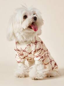 PETSIN 1 Piece Bow Polka Dot Printed Pet Jumpsuit Beige Autumn/Winter Flannel Warm And Comfortable Pet Warm Clothing - Multicolor - View 3