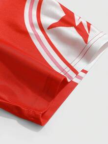 ROMWE MEN Betty Boop | ROMWE Camisa polo de manga corta con estampado gráfico de figura de dibujos animados y estrellas, casual de verano para hombres - Rojo - Ver 3