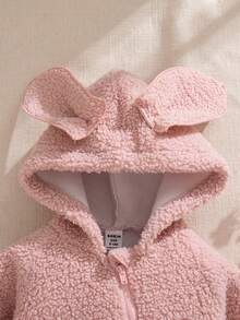 Souflis Souflis Französischer Retro 2025 Herbst/Winter Neue Lässige Weiche Rosa Samt Verdickte Kaninchen Ohr Baby Mädchen Langarm Jumpsuit, Geeignet für Ausflüge, Schule, Zuhause und Verschiedene Anlässe Baby Fleece Jumpsuit Warme Baby Mädchen Kleidung Baby Lässiger Reißverschluss Jumpsuit Baby Mantel Jumpsuit