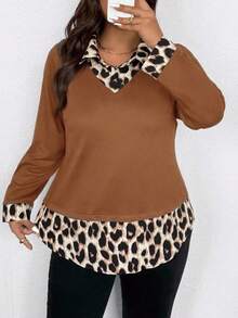 EMERY ROSE Áo sơ mi 2 trong 1 in họa tiết thường ngày cỡ lớn dành cho nữ - trái cam - Xem 3