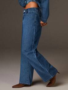 Athîral Women's Casual Straight Leg Jeans With Pockets, Street Style - Dark Wash - View 5