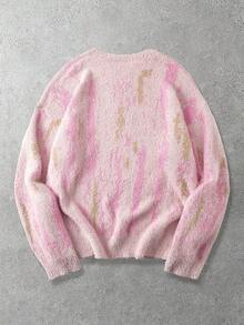 ROMWE MEN Herr casual vardagsrundad rosa pullovertröja, höst/vinter - Rosa - Visa 2