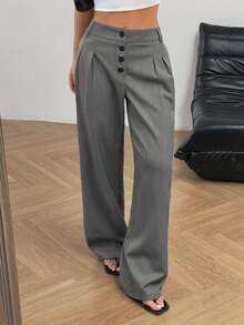 Flirla Pantalon décontracté de couleur unie pour femmes - Gris pâle - Voir 3