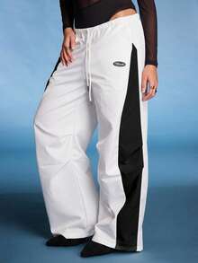 Normani Women's Summer Concert Streetwear Going Out Color-Blocked Parachute Pants Cargo Pants - White - View 1