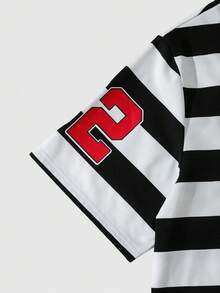 ROMWE MEN Men's Striped Short Sleeve Polo Shirt, Loose Fit - Black - View 5