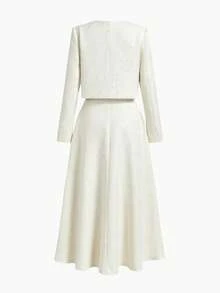 ZEYLAH 2pcs/Set French Elegant Buttoned Front Long Sleeve Jacket And Skirt - White - View 2