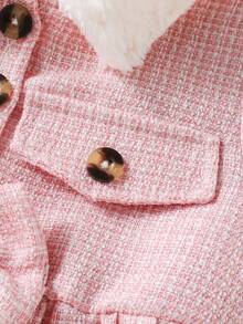 Souflis Souflis Vestido de niña bebé a cuadros con parches, cuello de piel sintética y decoración de lazo, adecuado para uso casual, de fiesta y diario - Rosa - Ver 6