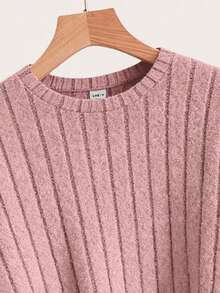 SHEIN Teens' Solid Color Round Neck Casual Sports Long Sleeve T-Shirt Long Sleeve Tops Suitable For Everyday, School, Vacation, Party Occasions Suitable For All Seasons - Spring, Summer, Autumn, Winter - Dusty Pink - View 4