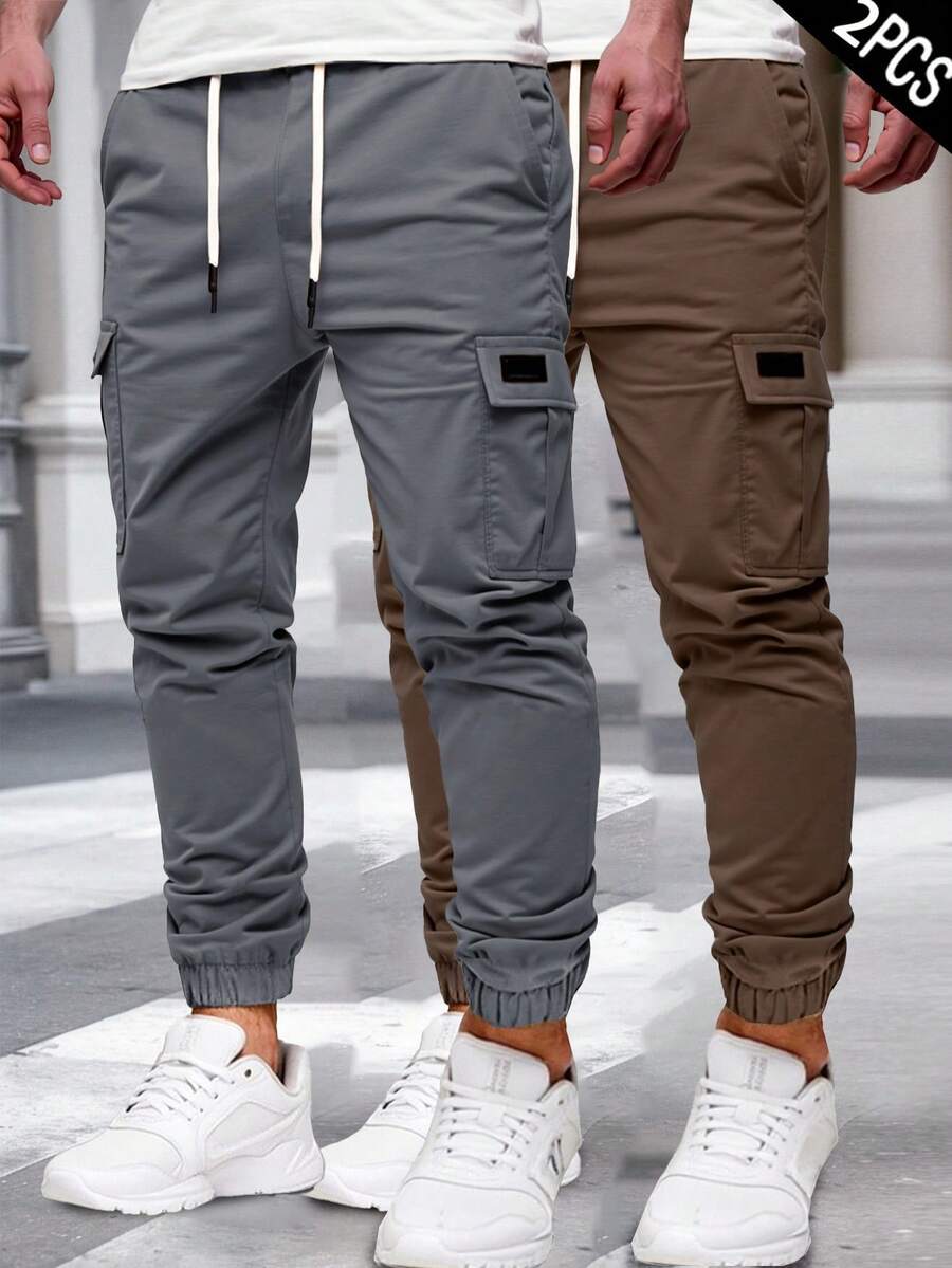 Manfinity Homme 男士休闲纯色抽绳工装裤 - 彩色 - 查看 1