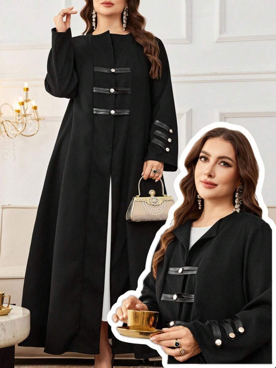 Al Najma Plus Size Solid Color Long Sleeve Loose Casual Abaya, Suitable For Spring And Autumn