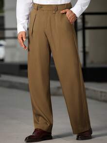 Manfinity Bizformal Men's Designer Dress Pants, Fashion Casual Formal Black Suit Pants, Elegant Draping Effect - Brown - View 1