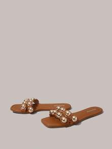 Styleloop 女士平底凉鞋，波西米亚风格，西方音乐节，派对，海滩，度假 - 棕色 - 查看 3