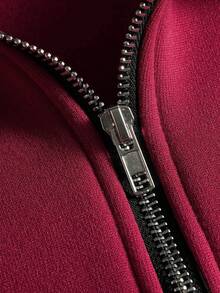 Manfinity Campus Court Aesthetic Post--Men's Letter Embroidered Long Sleeve Zip Design Loose Polo Shirt,Streetwear,Friends,Matching,Baggy,For Men,Graphic,Japanese Style,Unisex,I Love My Girlfriend Red Sweatshirt Burgundy Hoodie Sweatshirt Mens Quarter Zip Half Zip Sweatshirt Men - Burgundy - View 11