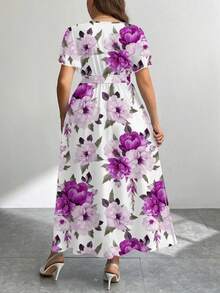 Modelyn Casual Retro Floral Pattern Loose Plus Size Dress, Suitable For Autumn/Winter Boho Suitable For Going Out Chic Dress - Multicolor - View 2