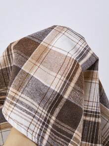 SHEIN ChillGRL 2 件套青少年女孩 ME 宽松休闲格子翻领长衬衫 + 时尚吊带连体裤套装，适合日常、通勤、休闲、度假、与朋友聚会、街拍 - 棕色 - 查看 8