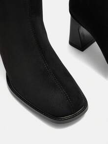 CUCCOO CURVES Women's Fashion Daily Wear Back Zipper Wide Calf High Heel Boots For Christmas - Black - View 7